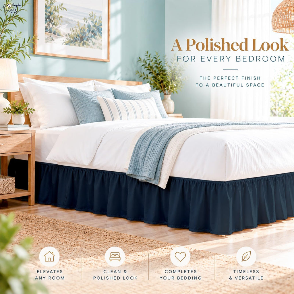 Queen Size Ruffle Bed Skirt 16 Inch Drop, Navy Blue