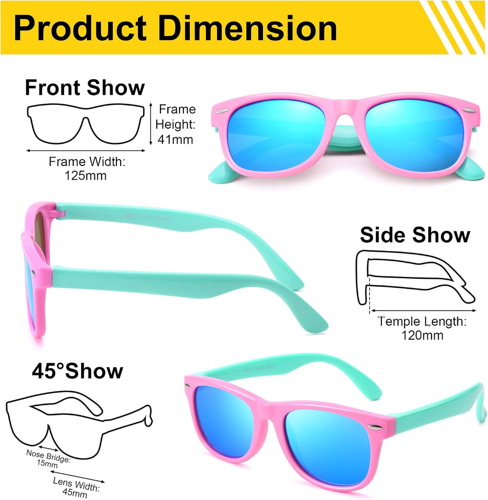 Kids Polarized Sunglasses for Boys Girls, Flexible TPEE Frame