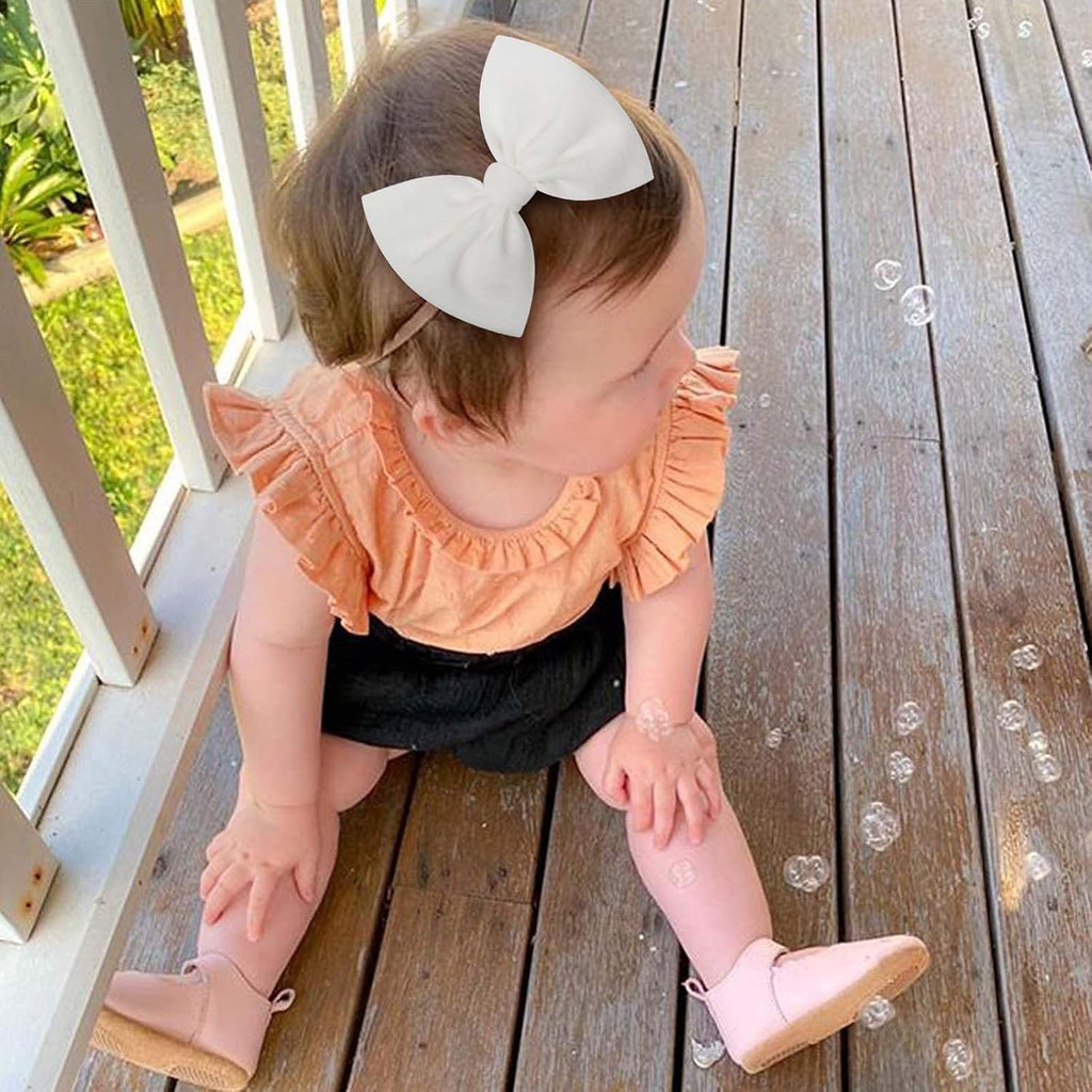 4.5'' Nylon Bow Headbands for Baby Girls - Handmade Tied Bows Hair Accessories for Infants and Toddlers - 10 Pieces