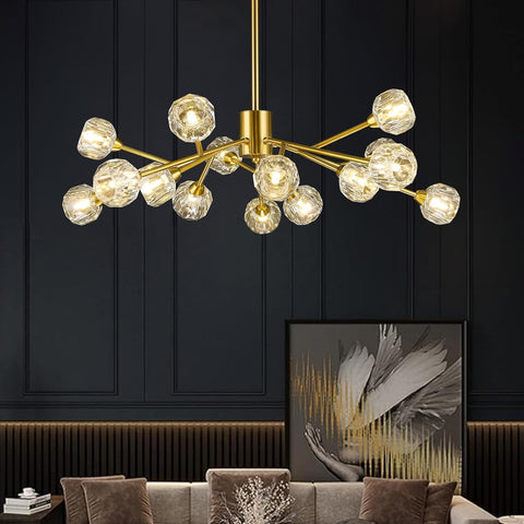 Sputnik Chandeliers for Dining Room Light Fixtures,Modern Crystal Chandeliers for Living Room,15 Lights Gold Mid Century Brass Lighting Fixtures for Kitchen Island Bedroom Entryway A116-B097RJGY9W