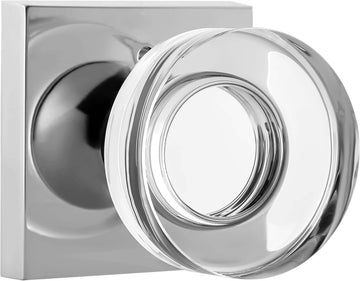 Crystal Glass Door Knobs Interior with Lock, Modern Round Privacy Door Knob Bedroom, Polished Chrome