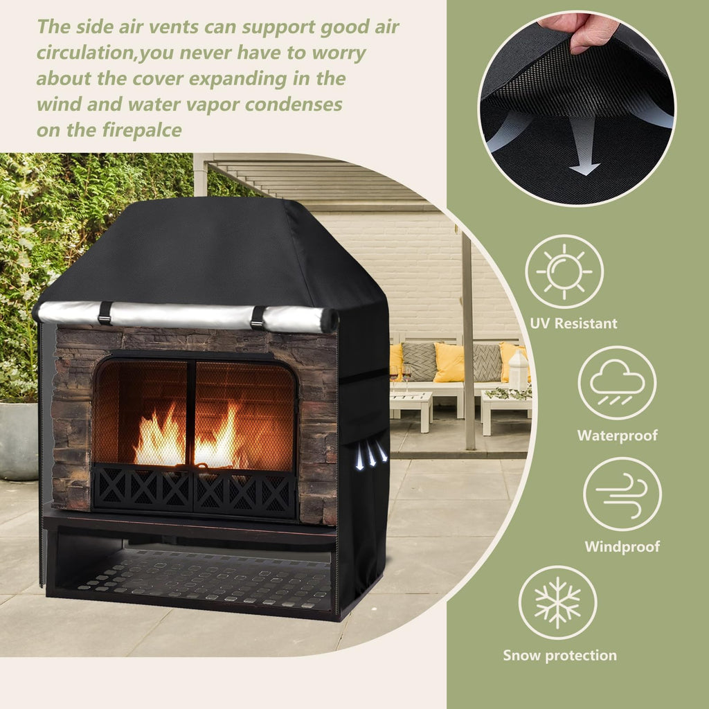 Outdoor Fireplace Cover, 42"W x 24"D x 48"H, Black
