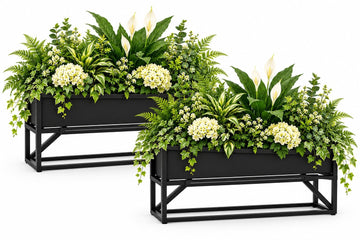 Elevated Planter Box, Black, 28.75" L x 14" H - 2 Pack - Modern Elevated Indoor/Outdoor Planters with Drainage Holes