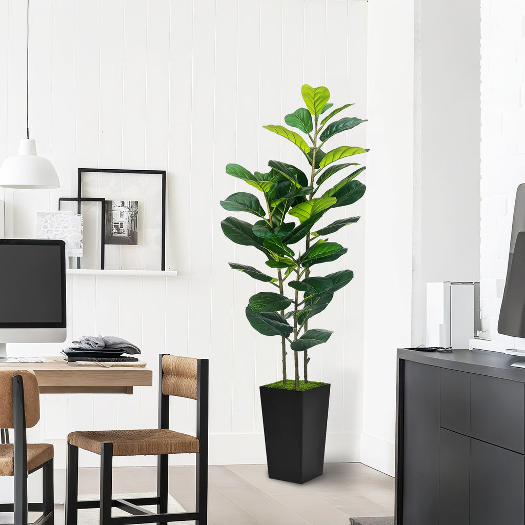 5FT Artificial Fiddle Fig Tree in Modern Black Planter