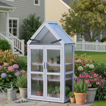 Wooden Mini Cold Frame Greenhouse for Outdoor with Adjustable Shelves, Opening Roof & Wall Mounts - Ideal , Balcony &