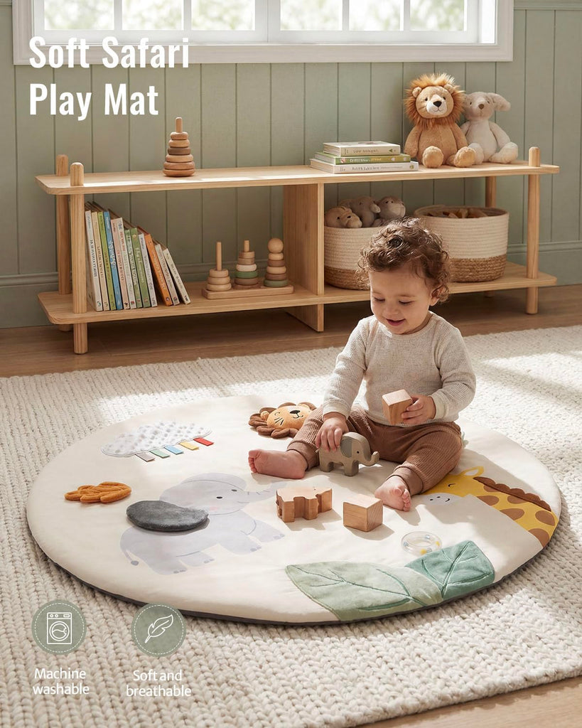 Play Gym Activity Mat, Wooden Tummy Time Mat Playmat