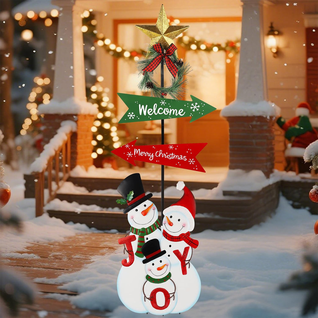 Outdoor Christmas Decorations, 50" Height Christmas Snowmen Yard Signs with Metal Stake, Xmas Yard Welcome Decorative