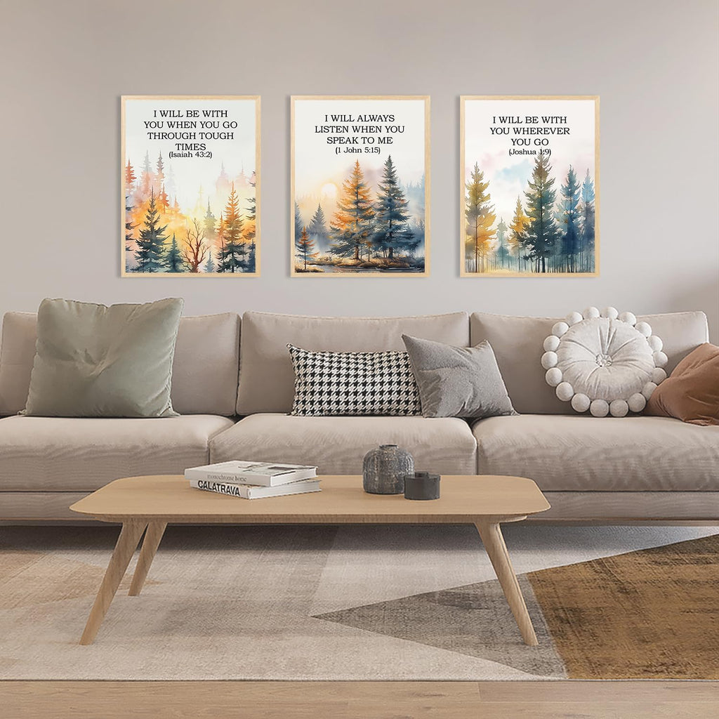 Forest Bible Verse Wall Art Painting Vintage Scripture Christian Landscape Wall Decor, Spiritual Jesus Nature Forest