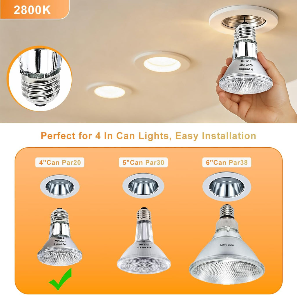 Dimmable PAR20 Halogen Flood Bulbs 39W 120V 2800K for Track Lights