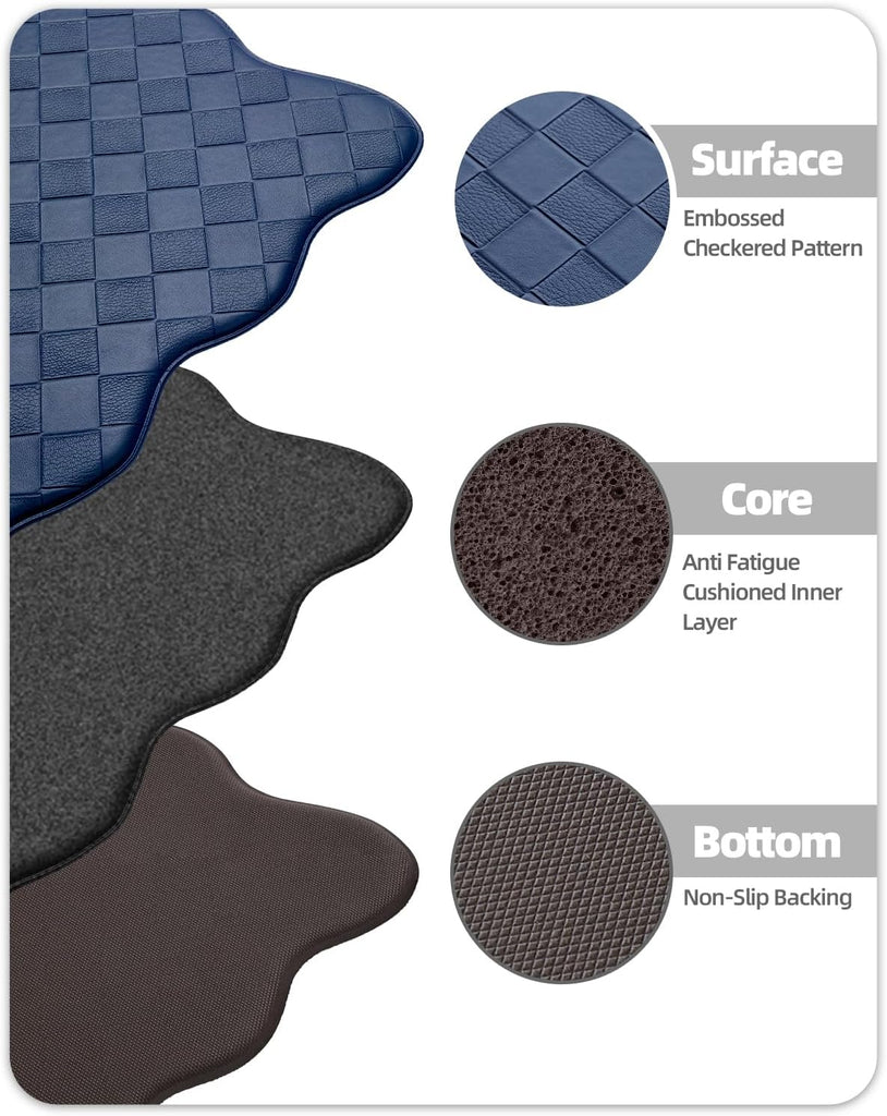 Checkered Kitchen Floor Runner with Scalloped Edges, Blue