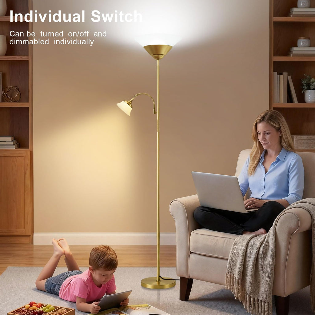 2-in-1 Torchiere Floor Lamp, 34W Super Bright LED Standing Lamp with Remote & Touch Control, 72" Dimmable Adjustable