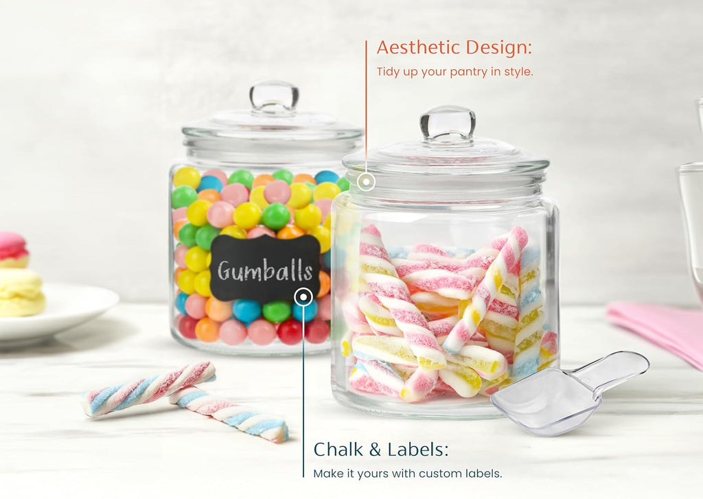 Glass Storage Jars with Lids - 29oz (), Kitchen Canisters for Sugar, Cookies, Cotton Balls, Glass Containers - Set of 2