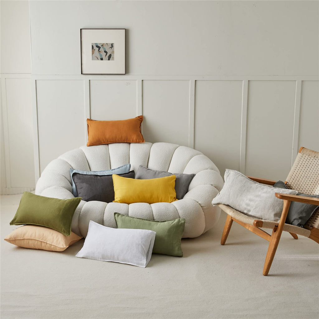 100% Linen Lumbar Pillow Cover 12 x 20 Inches Set of 2 Rectangular Decorative Throw Cushion Cover for Couch Sofa Bed