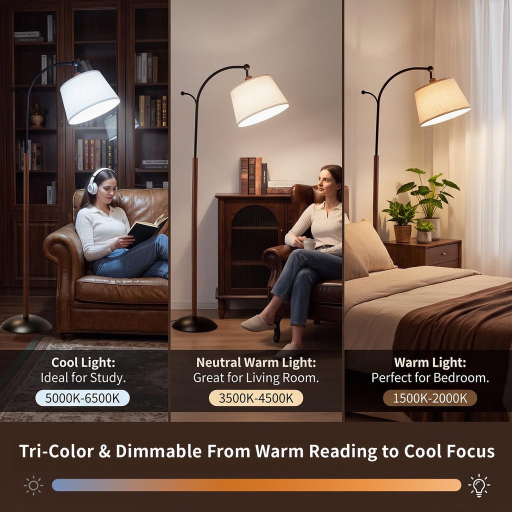 Floor Lamp, 9W 850lm Smart LED Arch Floor Lamp - Black Base