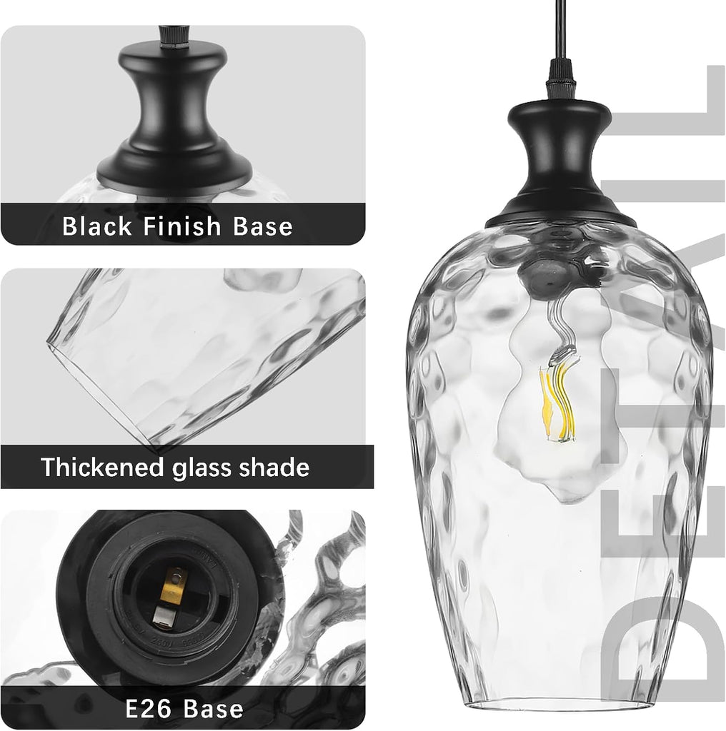 Glass Pendant Lights Kitchen Island, 1-Light Black Pendant Light Fixtures with Hand-Blown Clear Glass, Farmhouse