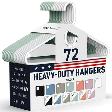 Heavy Duty Clothes Hangers 50+ Pack (72 Count) - Made in the USA - 8lb Capacity Plastic Hangers for Adult Clothing