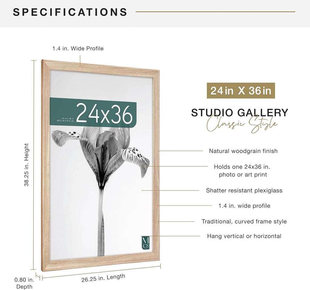 Studio Gallery Classic Poster Frame, 24x36, Natural Woodgrain | Studio Gallery Classic Poster Frame For Photos & Art