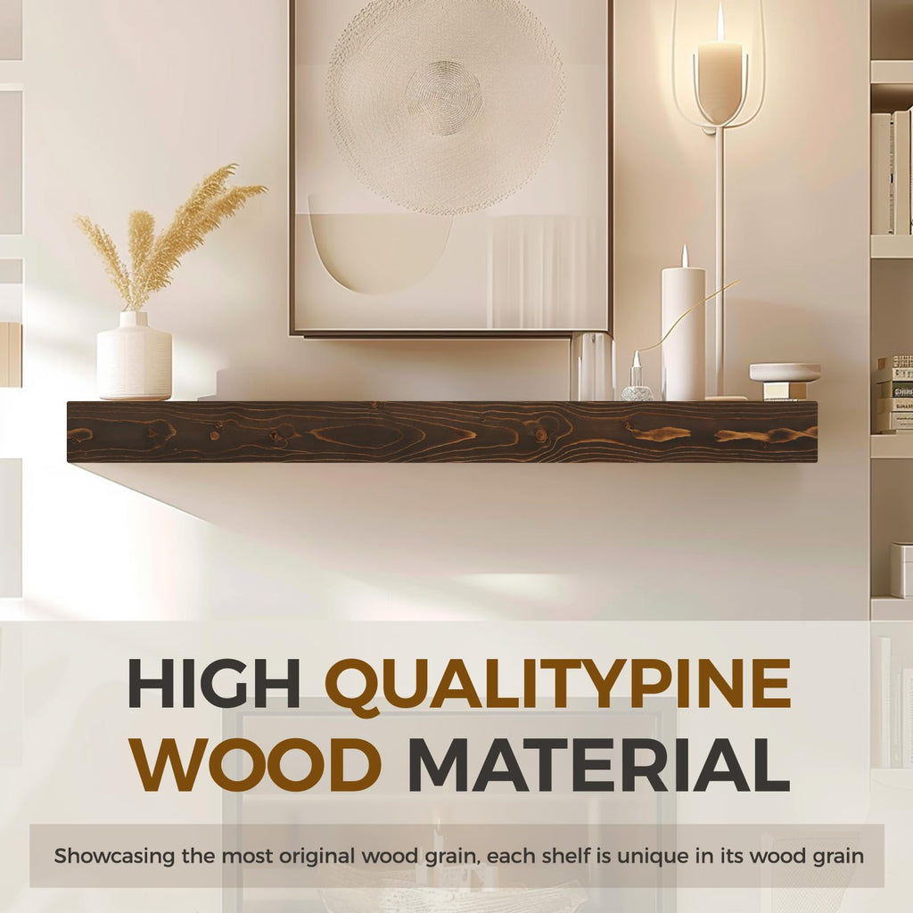 48'' Fireplace Mantel, 3'' Thick Pine Wood Floating Shelf, Brown
