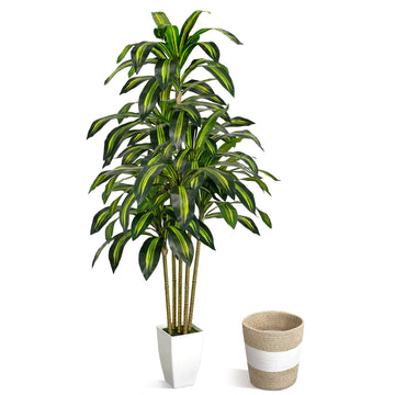 5FT Faux Dracaena Plant with Planter & Built-in Basket