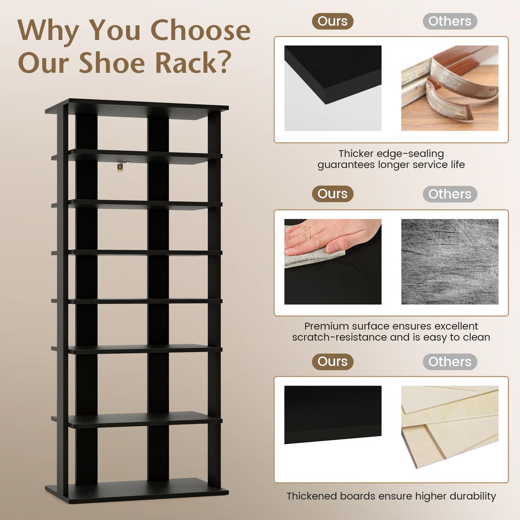 8-Tier Vertical Shoe Rack, Holds 14 Pairs, Black