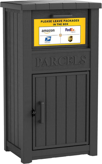 Package Delivery Box with Sign, Lockable & Weatherproof Anti-Theft Parcel Delivery Box ，Black