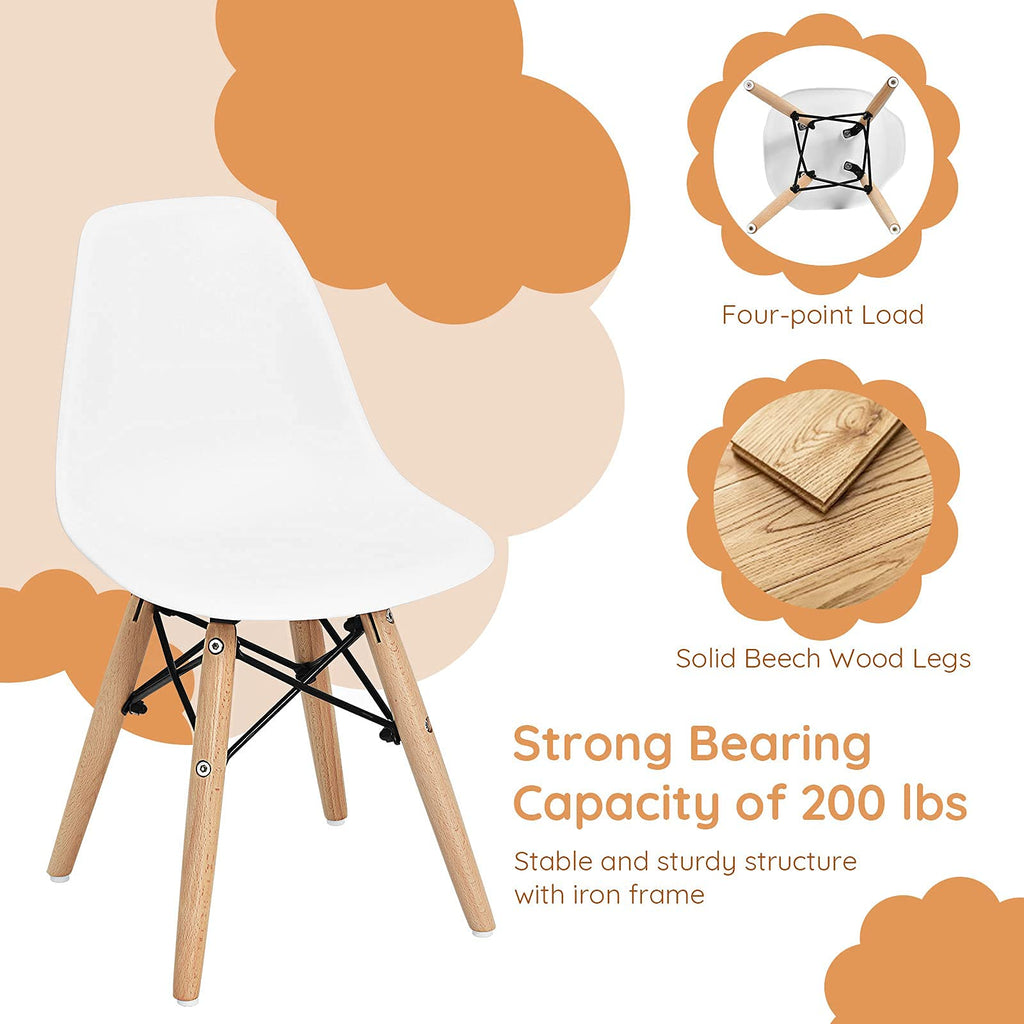 Kids Chair 4 Pcs, Toddler Chair in Mini DSW Size w/Solid Wood Legs, Wire Steel Base, Curved Backrest, Mid-Century