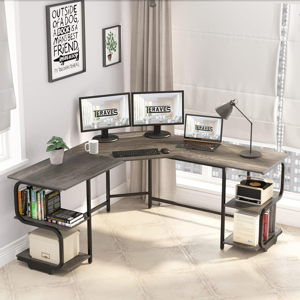 L Shaped Desk with Shelves,64.84" Large Gaming Corner Desk | Modern Computer Desk with Spacious Desktop, 4-Tier Open
