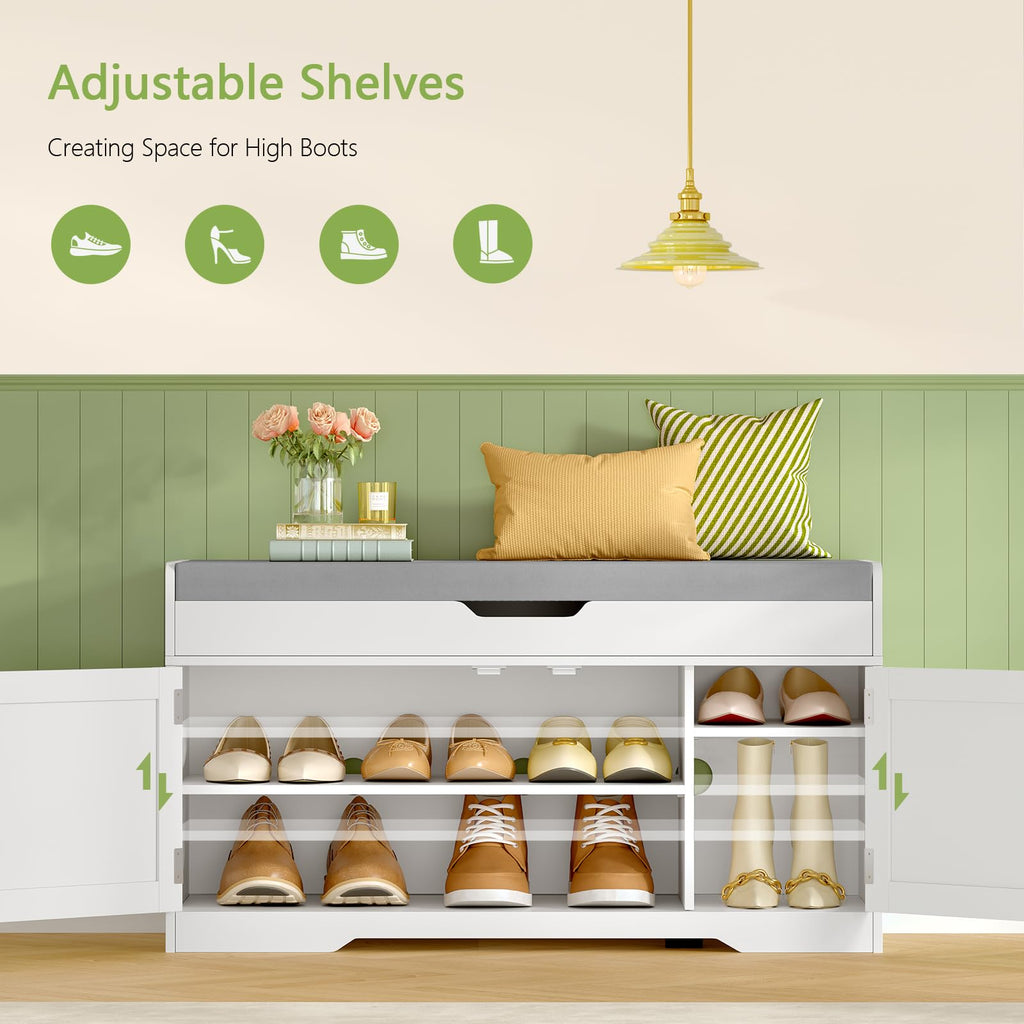Shoe Bench with Lift Top Storage, Entryway Bench with Padded Seat Cushion, Shoe Storage Bench with 2 Adjustable