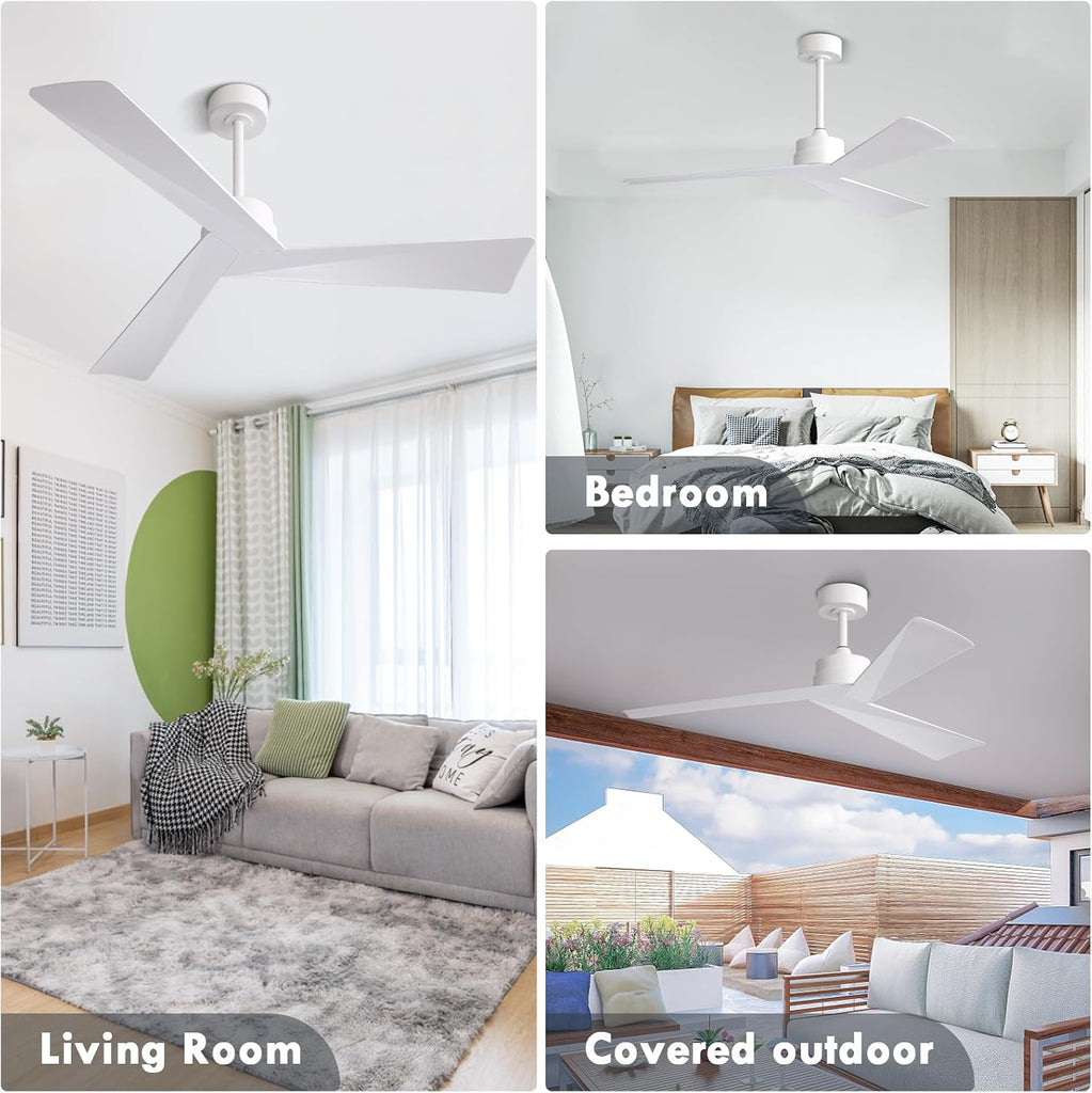 Inspired Adler Style 52" DC Ceiling Fan Without Light, 3 Sculpted ABS Blades, 6-Speed Remote - White