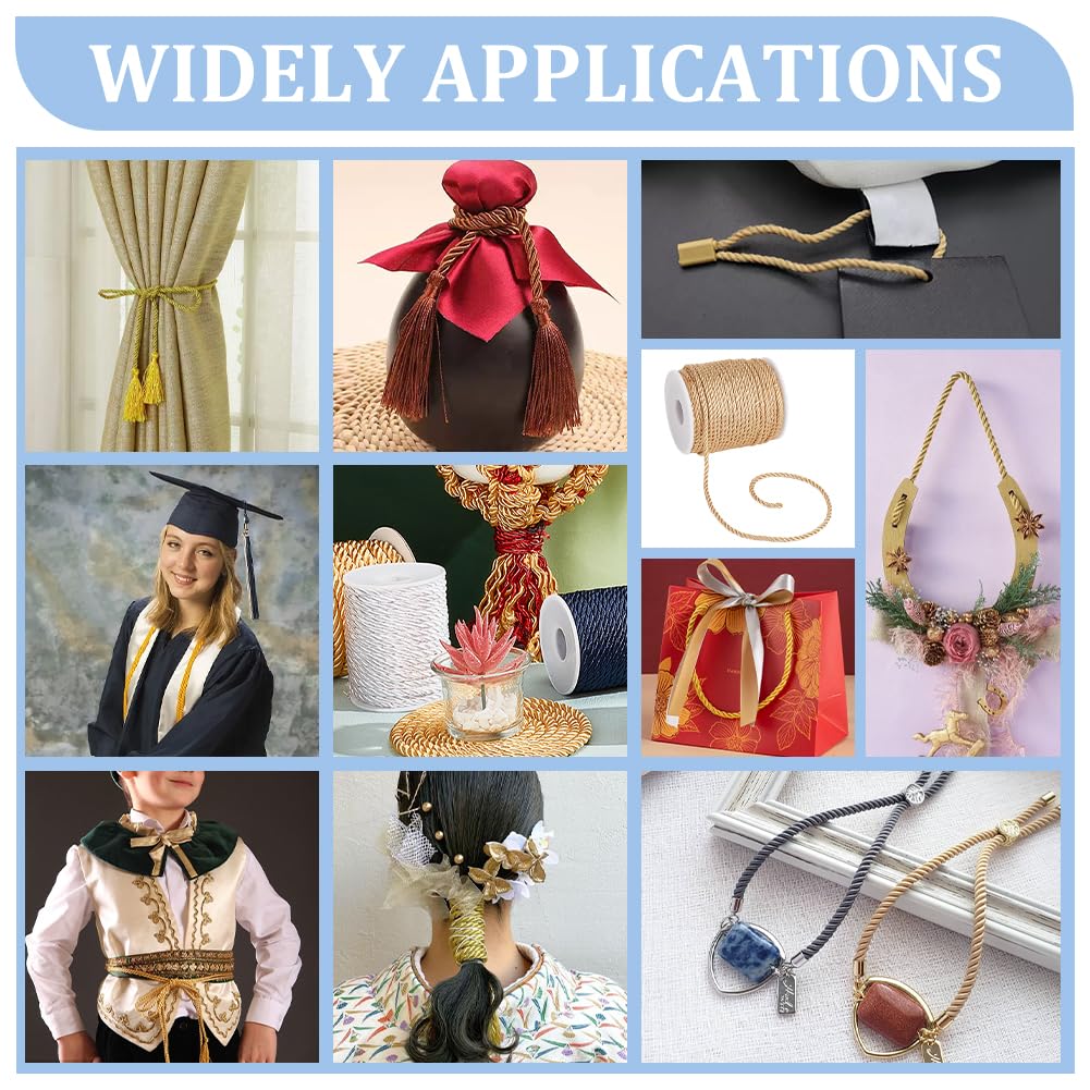 M Graduation Honor Cords Gold Cord Trim Handmade Cording Handfasting Braided Cord Window Bow Ties Crafts - 32 Yards 3m