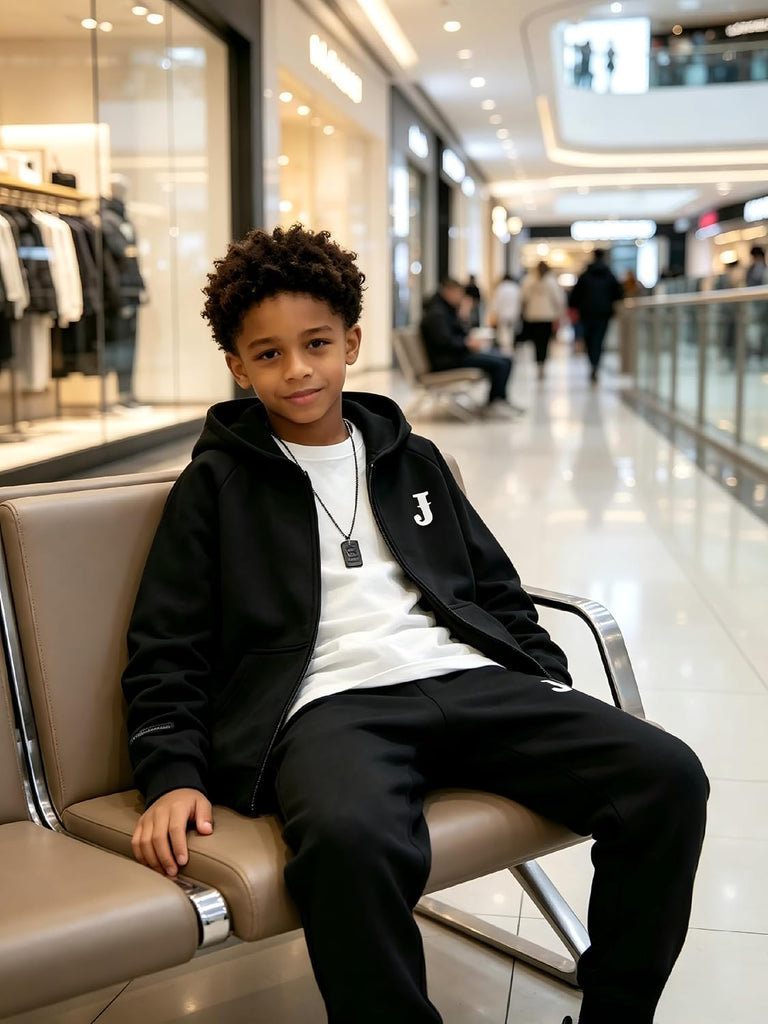 Boys 2 Piece Tracksuit Set Zip Hooded Sweatshirt & Jogger Pants with Letter Print for Kids