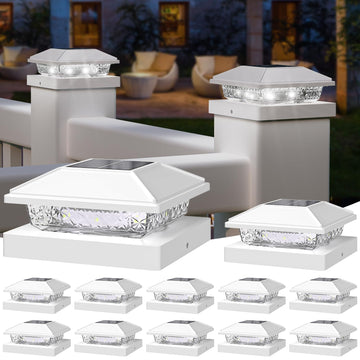 Solar Post Cap Lights,4x4 Post Solar Light Cool White,White 12 Pack
