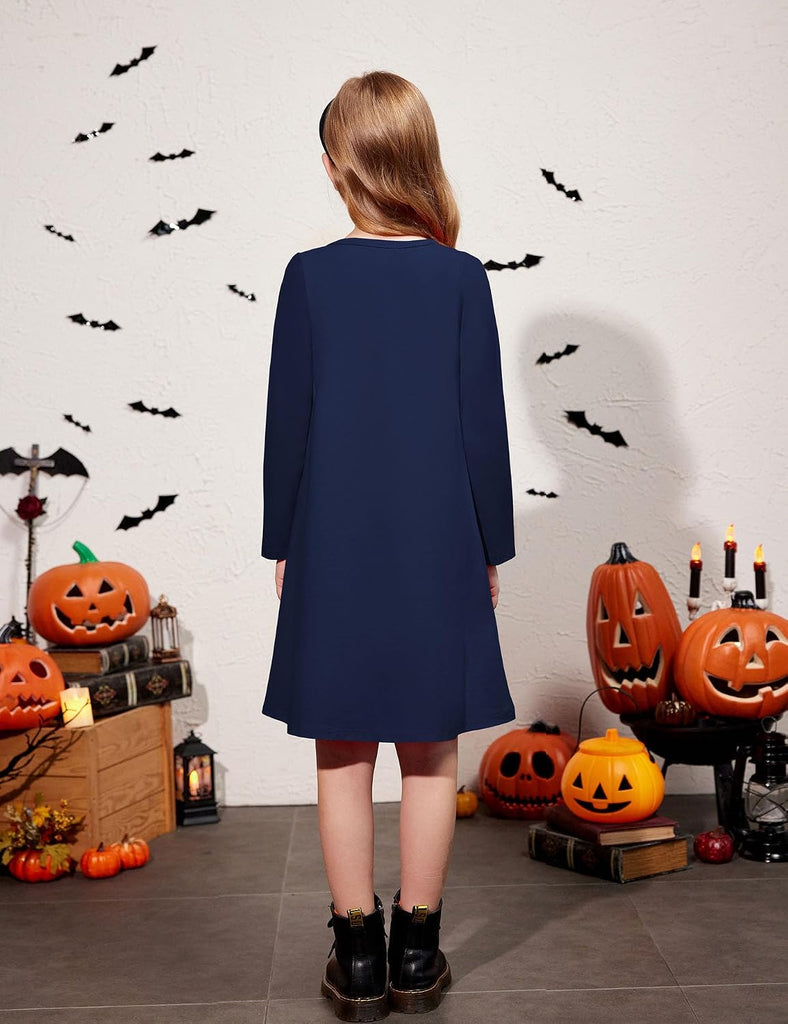Girls Dress Kids Long Sleeve Solid Color Casual T-Shirt Dress