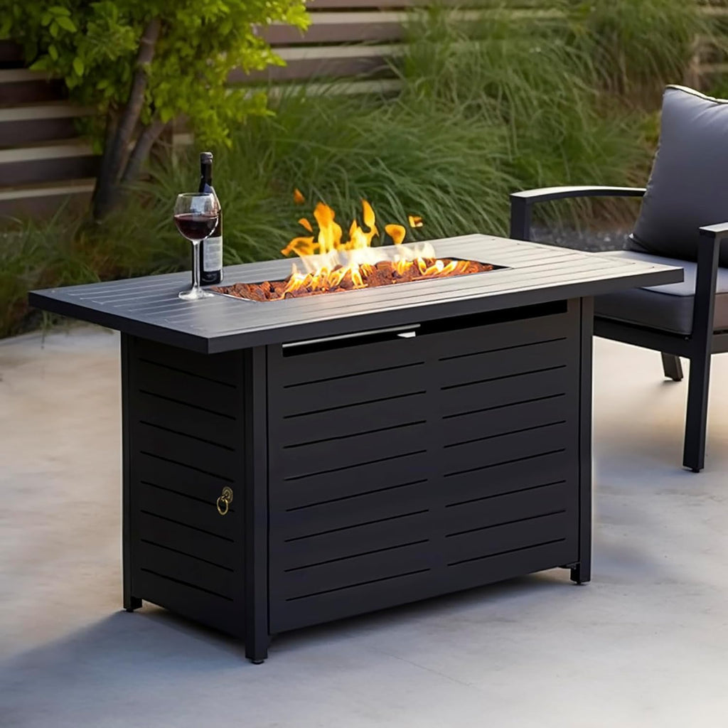 42" Outdoor Propane Fire Pit Table, Gas Fire Pits with Lava Rock Waterproof Cover and Removable Lid for Outside