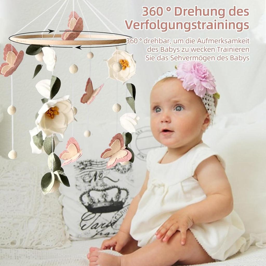 Floral Baby Mobile Nursery Decor Felt Flowers Butterflies Baby Mobile for Crib Boys Girls Boho Style Neutral Baby