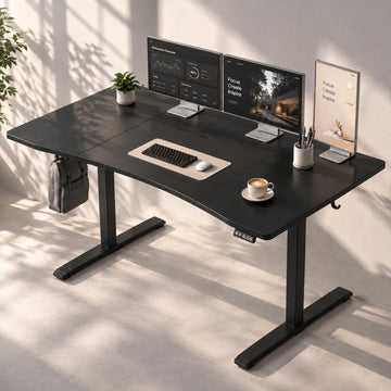 63x32 Electric Standing Desk, Curved Black Desktop
