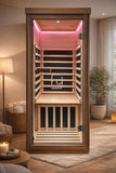Indoor Infrared Hemlock & Okoume 1100W 1-Person MINI Sauna with LED Lights, Bluetooth Speakers