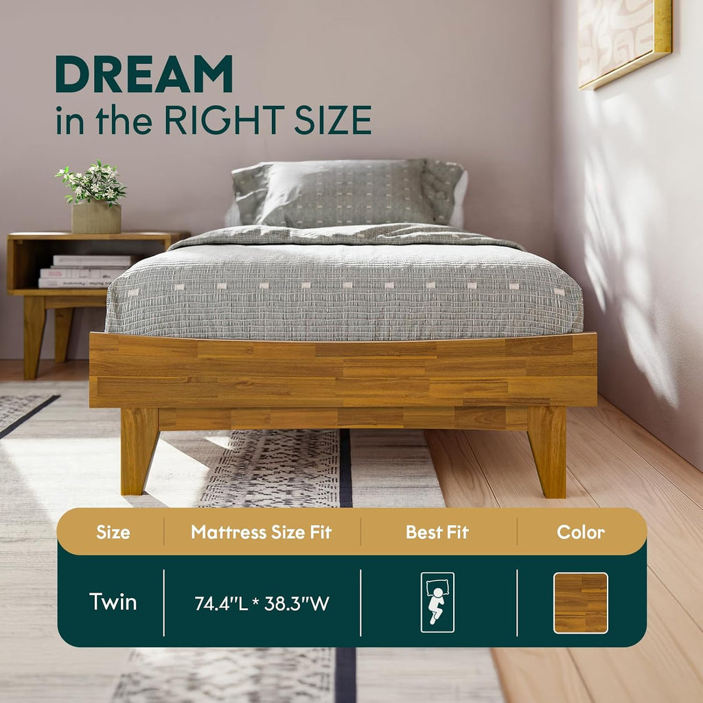 Platform Bed Frame, Modern Bed Frame Without Headboard, Wooden Low Profile Bed Frame, Acacia Wood