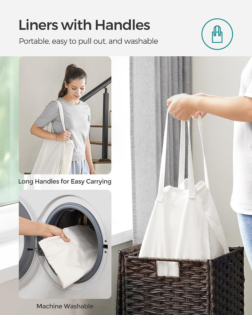 Laundry Hamper with Lid, 17.2 Gallon (65 L) Synthetic Rattan Clothes Laundry Basket with Lid and Handles, Foldable