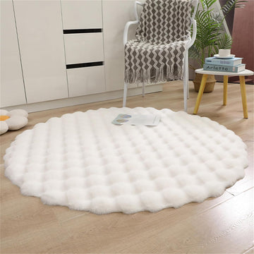 Faux Rabbit Fur Rug 4FT, White Fluffy Soft Area Rug Round Fuzzy Carpet, Machine Washable Shaggy Nursery Rug
