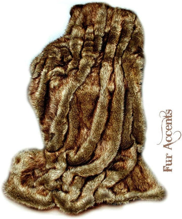 Plush Faux Fur Throw - Golden Brown Wolf - Premium Quality Faux Fur - Designer Throw Blanket - Soft Minky Cuddle Fur