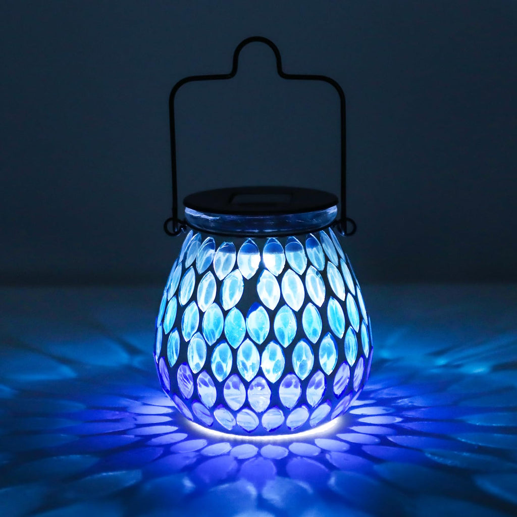 Outdoor Solar Lantern Waterproof Mosaic Glass Hanging Garden Light Raindrop