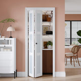 Preassembled Bi-Fold Doors, for 28"x 80" Opening,Tempered Frosted Glass Closet Folding Barn Door wit