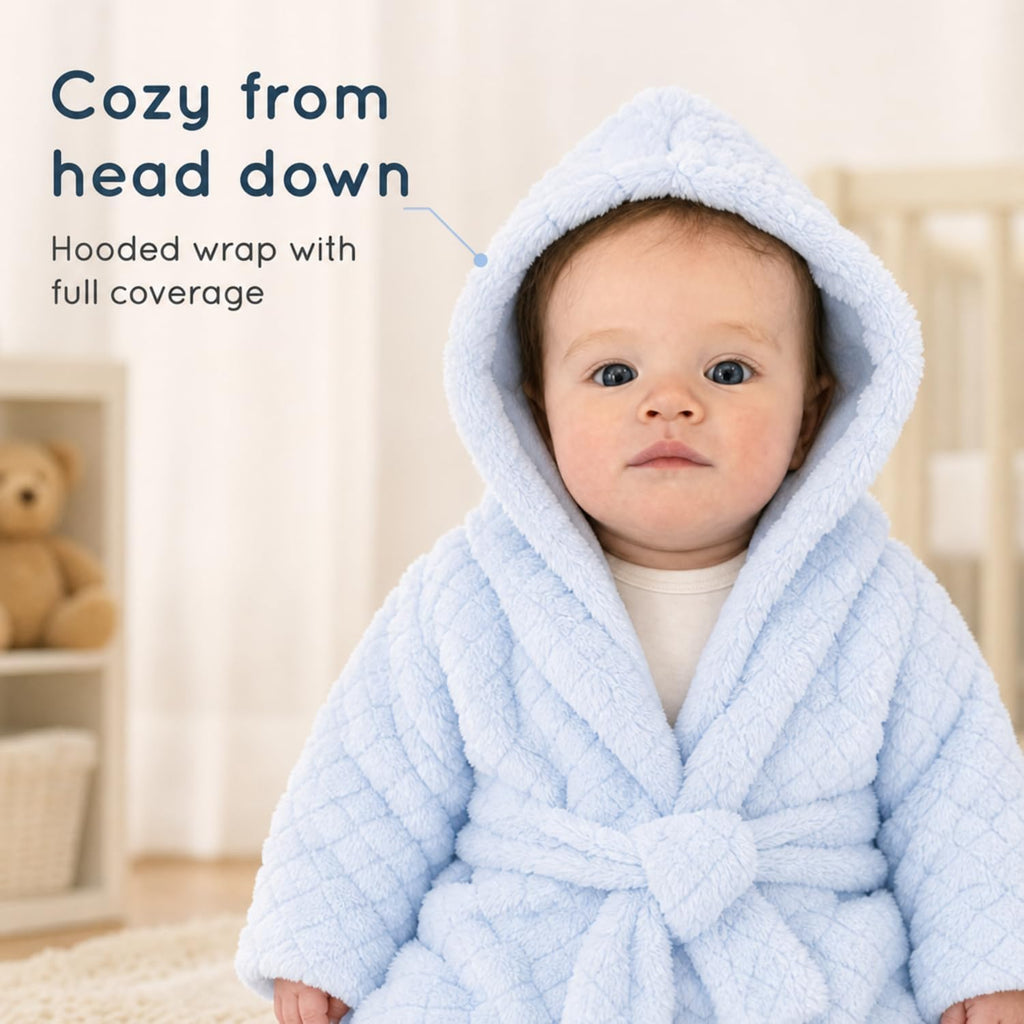 Unisex Grey Baby Fleece Robe with Hood for Boys and Girls Months