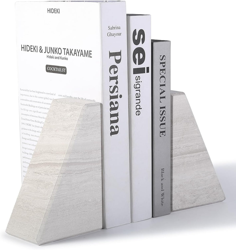 Marble Book Ends for Heavy Books, Decorative Bookends for Shelves, Durable and Heavy-Duty Bookends for Hardback Book