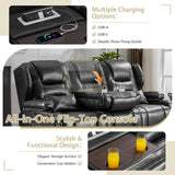 SAMERY Power Loveseat Recliner Sofa with Adjustable Split Back, Multi-Port Charger, Flip-Up Backrest & LED Lighting