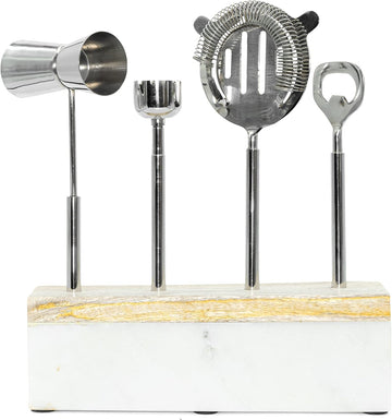 Mixology Bartender Kit | Bar Tool Set with Wood Base and Stainless Steel Frame | Perfect Home Bartending Kit for - Set of 4
