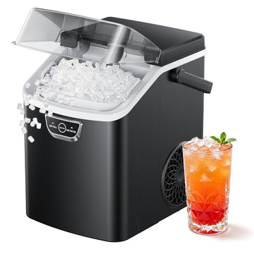 Nugget Ice Maker Countertop with Handle, Ready in 4 Mins, Max 40lbs/24H, Chewable Ice, Self-Cleaning, Portable Sonic