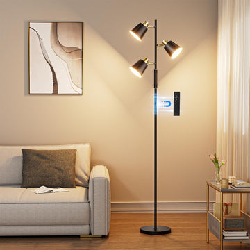 36W LED Tree Floor Lamp, 3 Rotatable Lights Standing Lamps