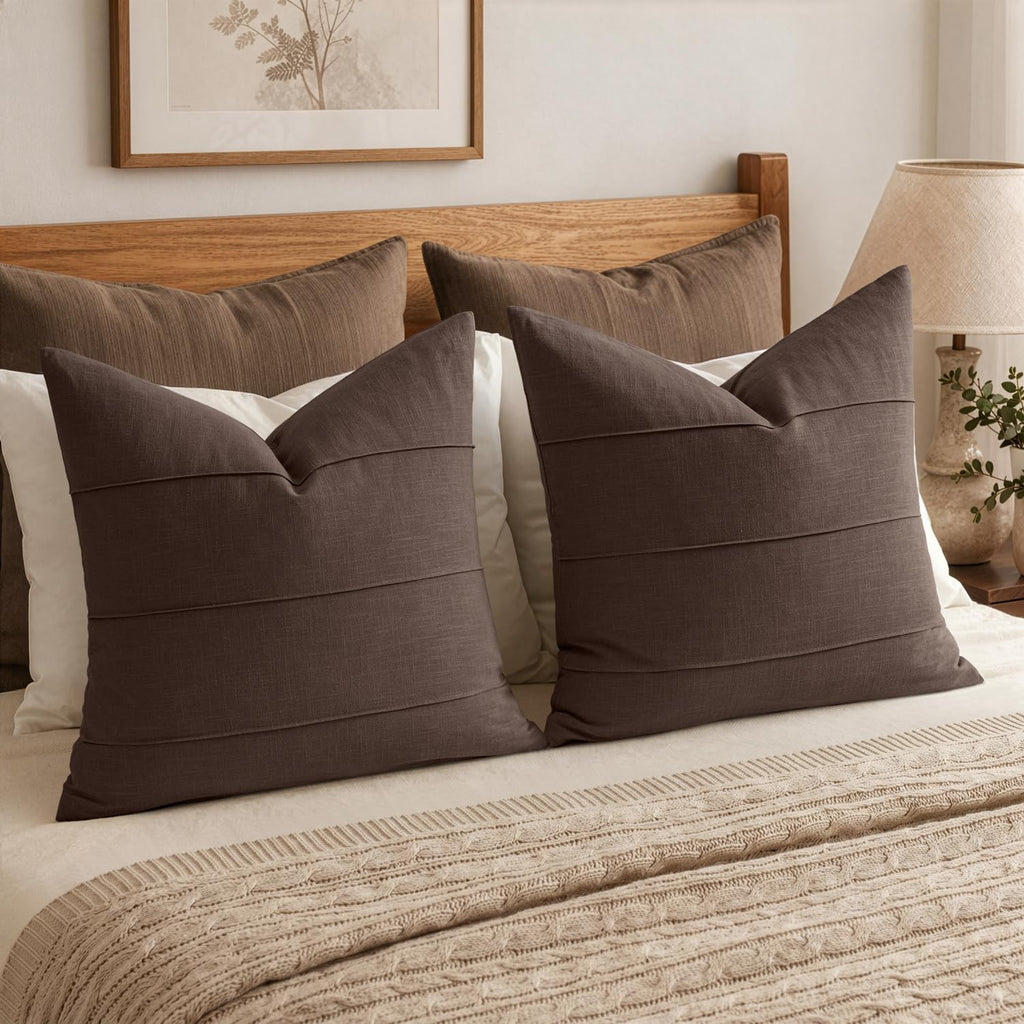 Fall Decorative Linen Throw Pillow Covers 18x18 Brown Striped